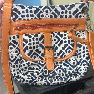 Spartina 449 Navy and Tan Patterned Crossbody Bag